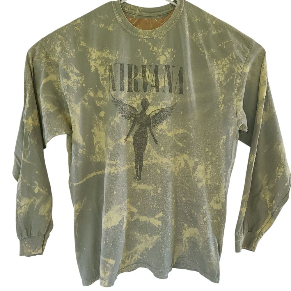 Nirvana In Utero Long Sleeve Tshirt Sz 2XL Gray Grunge Y2K Tye Dye Beach Effect